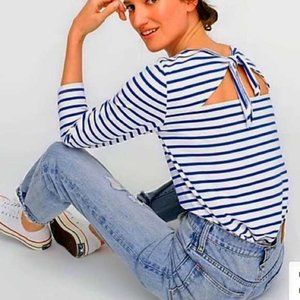 J. Crew Blue and White Striped Long Sleeve Top